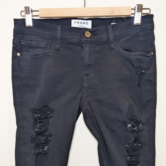 Frame Le Skinny de Jeanne Skinny Mid Rise Jeans Black - Picture 4 of 14